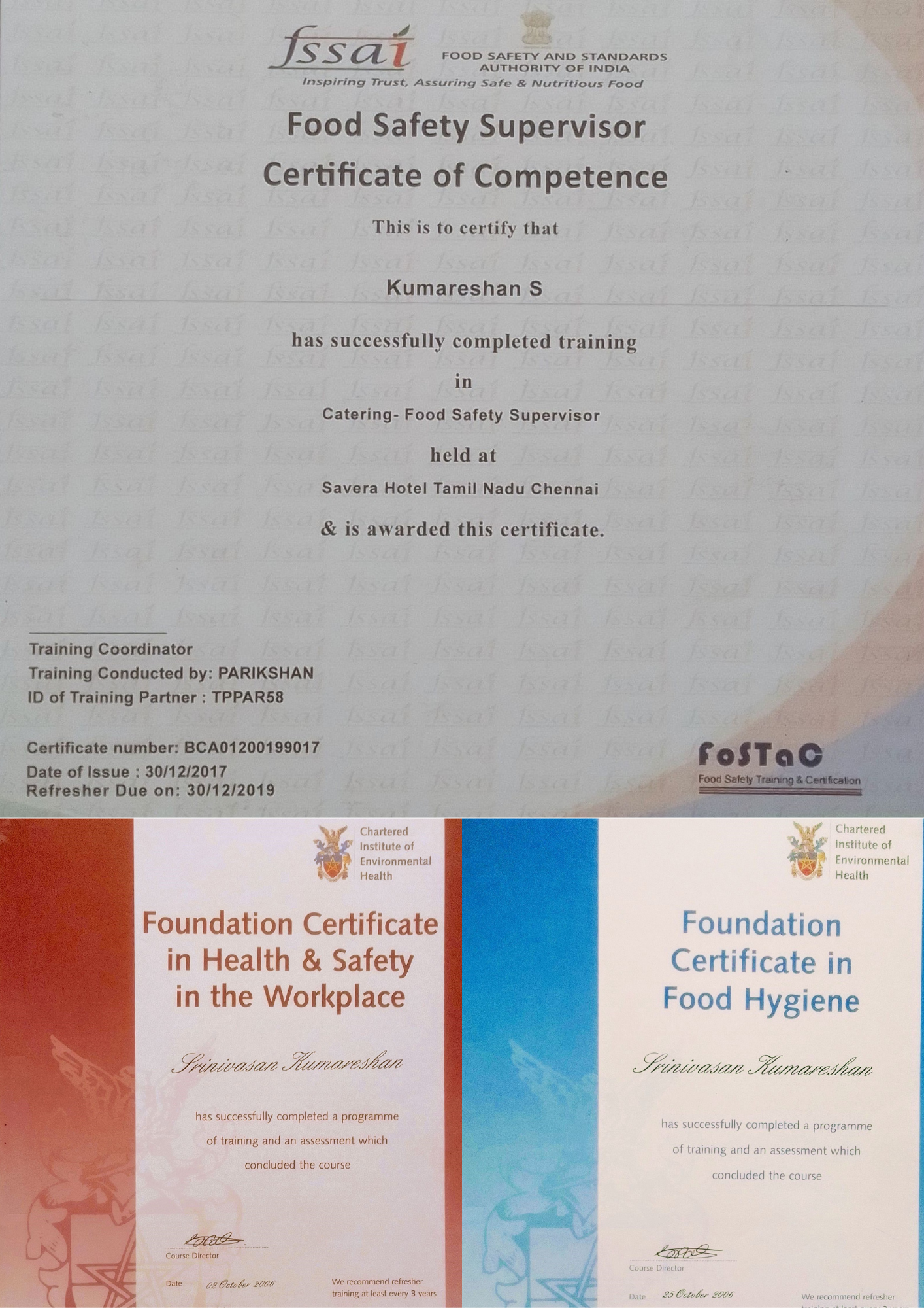 Dine Fresh Consultants Food Safety Certification